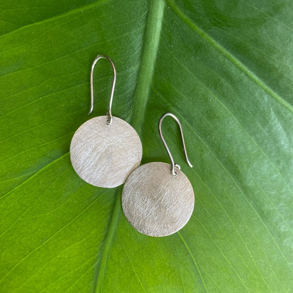 Brushed Silver Disc Earrings